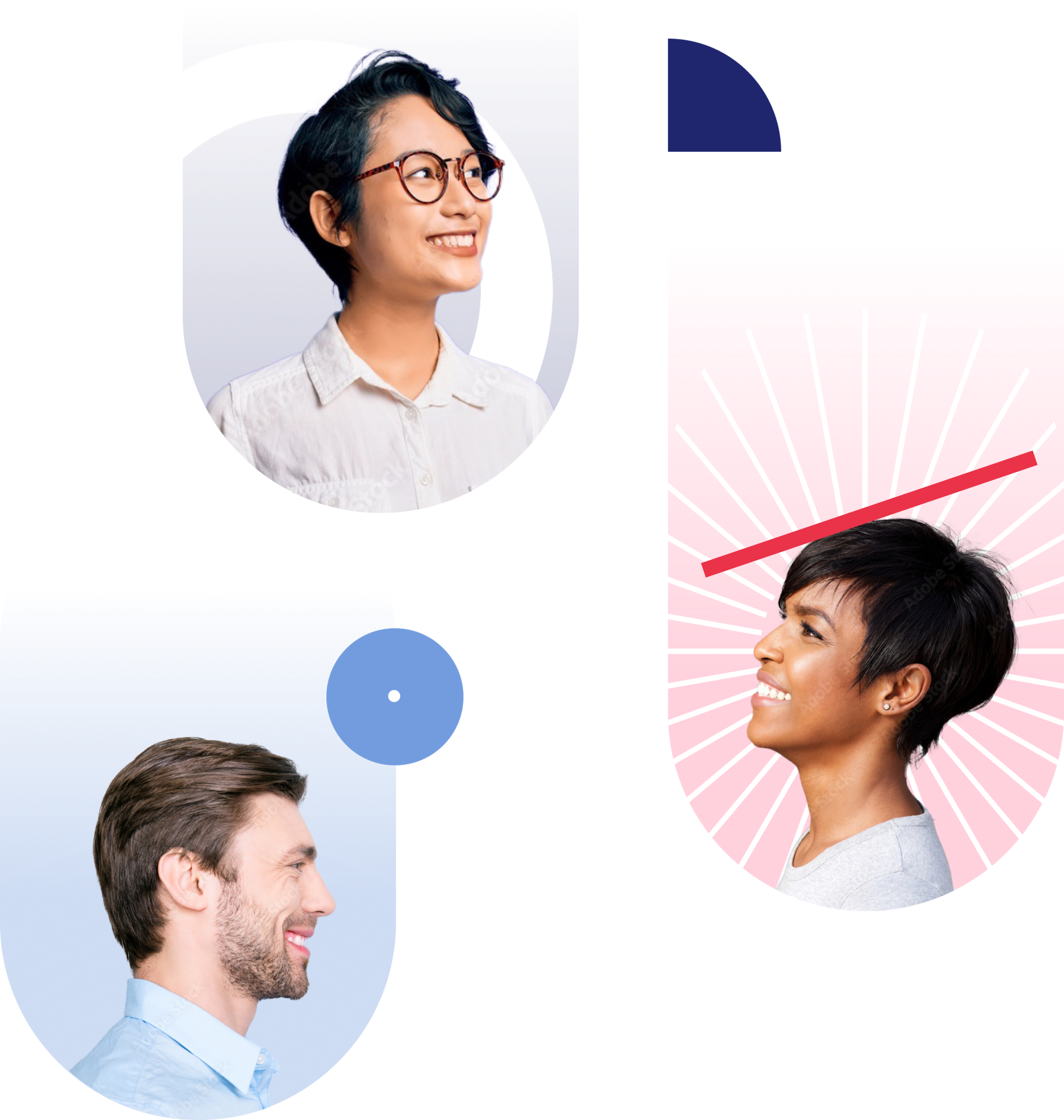 Three smiling people who answered a forms